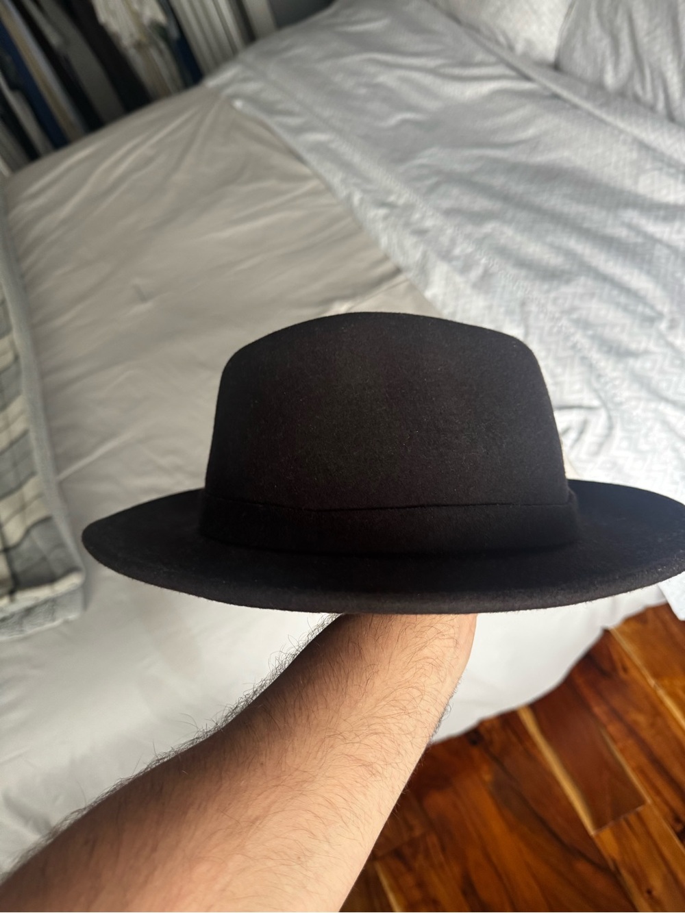 AllSaints Black Felt Fedora with Branded Interior